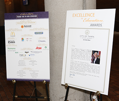 2020 Excellence in Education Awards Sponsor Recognition and Mayoral Letter Signs